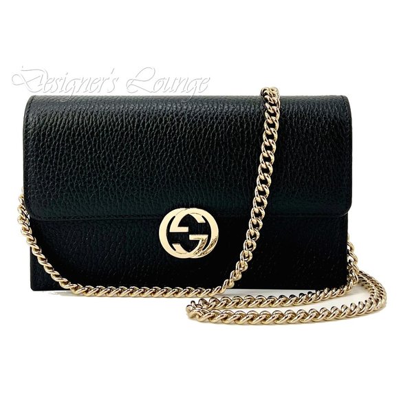 SOLD! NEW GUCCI Interlocking GG Black Leather Crossbody Wallet On Chain Bag - Picture 2 of 14